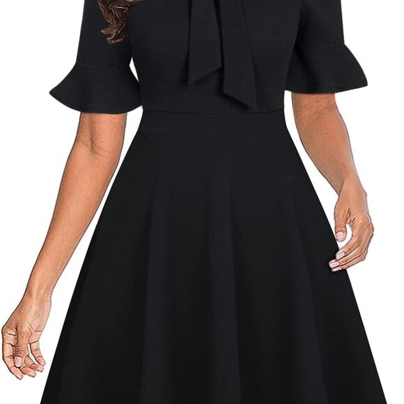 Women Summer Floral Ruffle Sleeve Flared Dress for Work Church Wedding - Picture 1 of 3